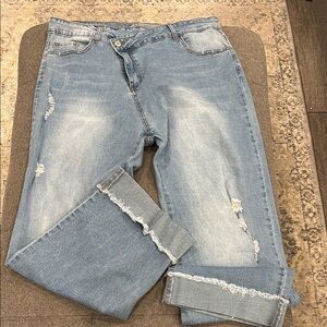 Amazon Essentials Blue Boyfriend Jeans Distressed Casual